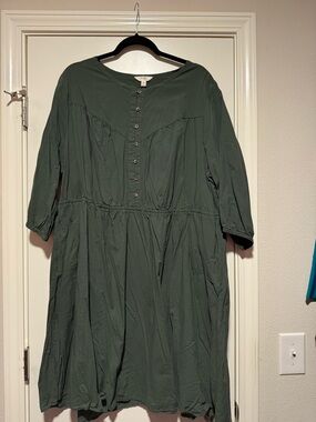 Terra & Sky Olive Green Button-Front Mini Dress